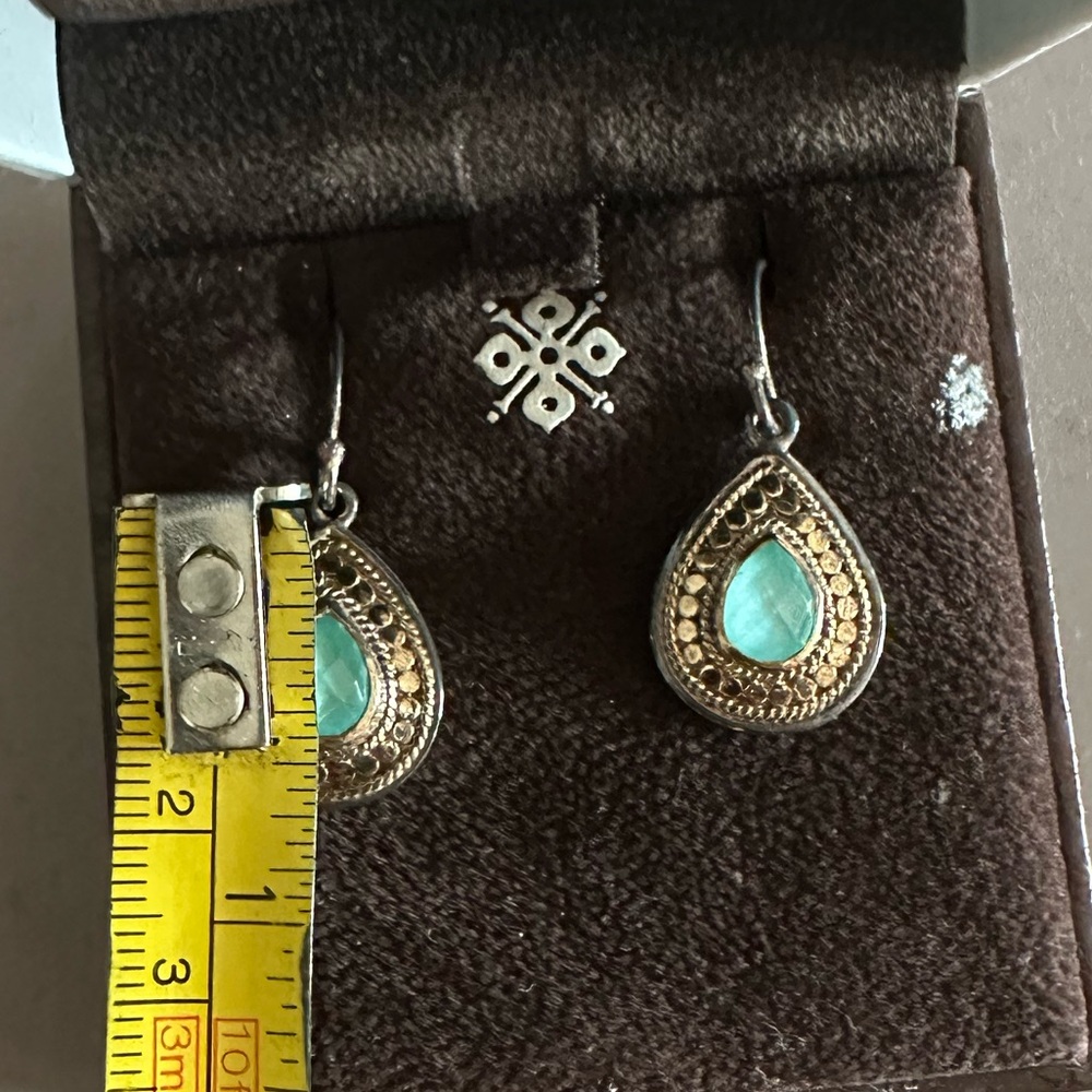 NWOT Anna Beck Gold and Turquoise small Teardrop Earrings - Picture 3 of 4